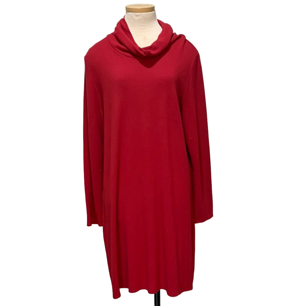 J Jill Wearever Collection sz XL red ribbed long sleeve cowl neck dress